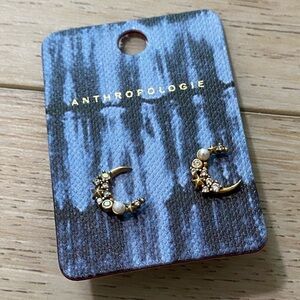 Anthropologie Gold Crescent Studs with Pearl Details